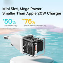 Сетевое зарядное устройство Baseus GaN5 Mini Fast Charger 1C PD3.0 20W Type-C 3A + кабель Baseus Type-C to Type-C 100W 20V/5A 1м Белый
