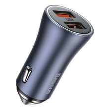 Автомобильное зарядное устройство Baseus Golden Contactor Pro Dual Quick Charger Car Charger 40W 2USB + Кабель USB to Type-C 1м Серый