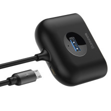 USB-хаб Baseus 5in1 Square Round HUB Adapter Type-A to USB3.0, USB2.0*3, Micro USB кабель 1м Чорний