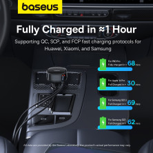 Автомобільний зарядний пристрій Baseus Enjoyment Pro Retractable 60W Type-C і з вбудованим кабелем 2-in-1 Type-C и Lightning  0.70м Чорний