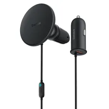 Бездротовий автомобільний зарядний пристрій Baseus CW01 Magnetic Wireless Charging Car Mount 40W з функцією MagSafe і Qi 15W+USB 25W Чорний