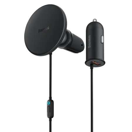 Беспроводное автомобильное зарядное устройство Baseus CW01 Magnetic Wireless Charging Car Mount 40W с функцией MagSafe и Qi 15W+USB 25W Черный