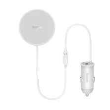 Беспроводное автомобильное зарядное устройство Baseus CW01 Magnetic Wireless Charging Car Mount 40W с функцией MagSafe и Qi 15W+USB 25W Белый