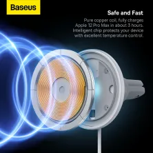 Беспроводное автомобильное зарядное устройство Baseus CW01 Magnetic Wireless Charging Car Mount 40W с функцией MagSafe и Qi 15W+USB 25W Белый