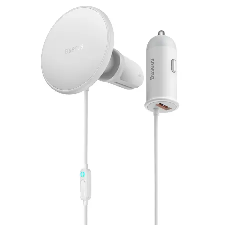 Беспроводное автомобильное зарядное устройство Baseus CW01 Magnetic Wireless Charging Car Mount 40W с функцией MagSafe и Qi 15W+USB 25W Белый