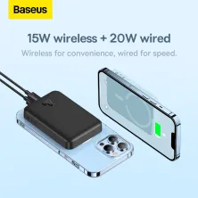 УМБ Baseus Magnetic Mini Wireless Fast Charge 2in1 10000mAh 20W 2.4A QC3.0+PD3.0 з Бездротовою зарядкою Qi 15W Чорний