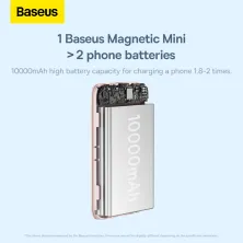 УМБ Baseus Magnetic Mini Wireless Fast Charge 2in1 10000mAh 20W 2.4A QC3.0+PD3.0 з Бездротовою зарядкою Qi 15W Рожевий