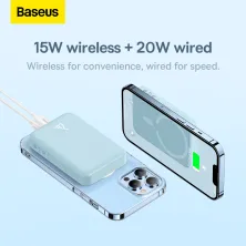 УМБ Baseus Magnetic Mini Wireless Fast Charge 2in1 10000mAh 20W 2.4A QC3.0+PD3.0 з Бездротовою зарядкою Qi 15W Блакитний