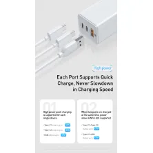 Мережевий зарядний пристрій Baseus Quick GaN Travel QC4.0+PD3.0 65W USB+2Type-C 5A Білий