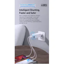 Мережевий зарядний пристрій Baseus Quick GaN Travel QC4.0+PD3.0 65W USB+2Type-C 5A Білий
