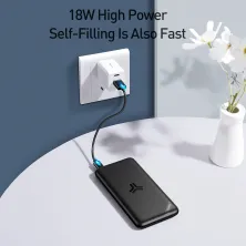 УМБ Baseus S10 1in2 Bracket 10000mAh 18W QC3.0 PD з Бездротовий зарядкою Qi 10W Чорний