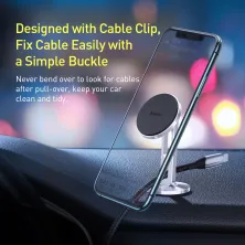 Автотримач для телефону магнітний Baseus Hollow Magnetic з тримачем для дроту на торпедо Сріблястий