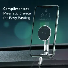 Автотримач для телефону магнітний Baseus Hollow Magnetic з тримачем для дроту на торпедо Сріблястий