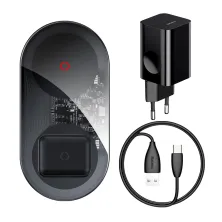 Бездротовий зарядний пристрій Baseus Simple Turbo 2in1 з технологією Qi 24W MAX і адаптером QC3.0 Прозорий