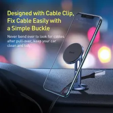 Автотримач для телефону магнітний Baseus Hollow Magnetic з тримачем для дроту на торпедо Синій