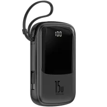 УМБ Baseus Q Pow 10000mAh 15W 3A з технологією QC3.0 + PD3.0 і Type-C кабелем Чорний