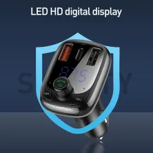 FM-трансмиттер Baseus T-Typed MP3 Car Charger S-13 Bluetooth 5.0 2USB(3.4A) + 1Type-C(5А) QC3.0 / QC4.0 36W Черный