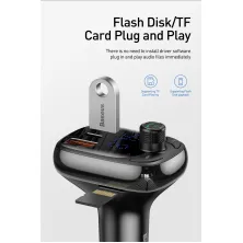 FM-трансмиттер Baseus T-Typed MP3 Car Charger S-13 Bluetooth 5.0 2USB(3.4A) + 1Type-C(5А) QC3.0 / QC4.0 36W Черный