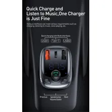FM-трансмиттер Baseus T-Typed MP3 Car Charger S-13 Bluetooth 5.0 2USB(3.4A) + 1Type-C(5А) QC3.0 / QC4.0 36W Черный