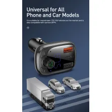FM-трансмиттер Baseus T-Typed MP3 Car Charger S-13 Bluetooth 5.0 2USB(3.4A) + 1Type-C(5А) QC3.0 / QC4.0 36W Черный