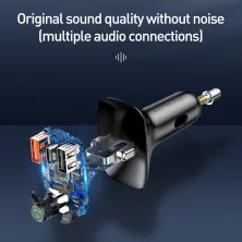 FM-трансмиттер Baseus T-Typed MP3 Car Charger S-13 Bluetooth 5.0 2USB(3.4A) + 1Type-C(5А) QC3.0 / QC4.0 36W Черный