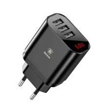 Мережевий зарядний пристрій Baseus Mirror Travel Digital Display 3USB 3.4A Чорний