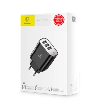 Мережевий зарядний пристрій Baseus Mirror Travel Digital Display 3USB 3.4A Чорний