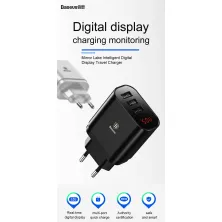 Мережевий зарядний пристрій Baseus Mirror Travel Digital Display 3USB 3.4A Чорний
