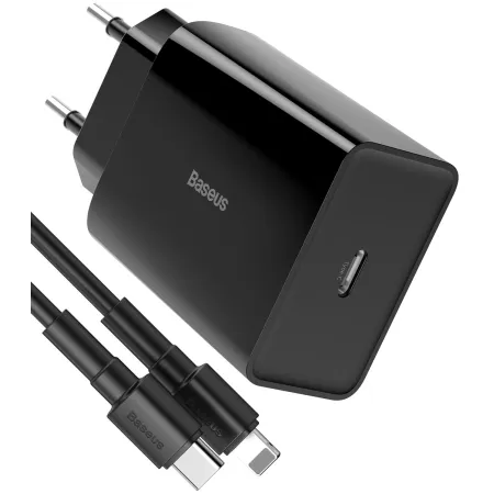 Мережевий зарядний пристрій Baseus Speed Mini QC Single PD3.0 18W Type-C 3A + Кабель 18W Type-C to Lightning 1м Чорний