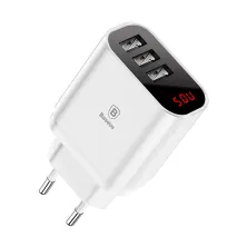 Мережевий зарядний пристрій Baseus Mirror Travel Digital Display 3USB 3.4A Білий