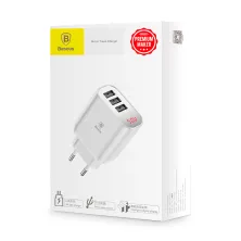 Мережевий зарядний пристрій Baseus Mirror Travel Digital Display 3USB 3.4A Білий