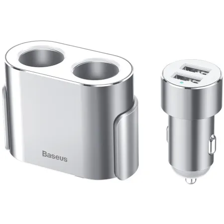 Автомобильное зарядное устройство Baseus High Efficiency 2 USB 3.1A + 2 Прикуривателя 80W Серебристый