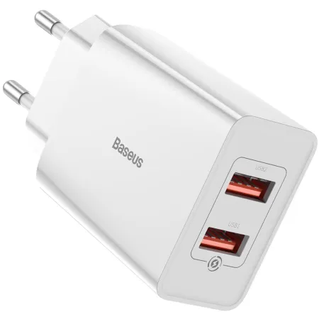 Сетевое зарядное устройство Baseus Speed Mini QC Dual U QC3.0 18W 2USB 3A Белый