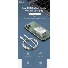 Сетевое зарядное устройство Baseus Speed Mini Dual U Charger 2USB 2.1A 10.5W + Кабель 2.4A USB to Lightning 1м Белый