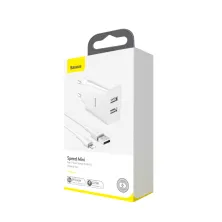 Сетевое зарядное устройство Baseus Speed Mini Dual U Charger 2USB 2.1A 10.5W + Кабель 2.4A USB to Lightning 1м Белый