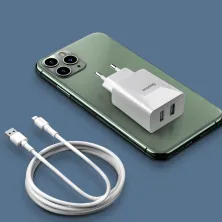 Сетевое зарядное устройство Baseus Speed Mini Dual U Charger 2USB 2.1A 10.5W + Кабель 2.4A USB to Lightning 1м Белый