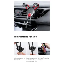 Автотримач для телефону Baseus YY ehicle в повітропровід із зарядним кабелем Lightning 2A 1м Червоний