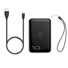 УМБ Baseus Mini S 1in2 Bracket 10000mAh 18W QC3.0 PD з Бездротовий зарядкою Qi 10W Чорний+Червоний