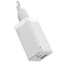 Сетевое зарядное устройство Baseus GaN Mini QC3.0+PD3.0 45W USB+Type-C 5A + кабель Baseus Type-C to Type-C 60W 20V/3A 1м Белый