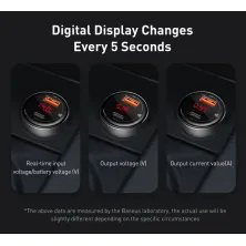 Автомобільний зарядний пристрій Baseus Digital Display QC 4.0 + PD3.0 PPS 45W USB + Type-C 5A Чорний
