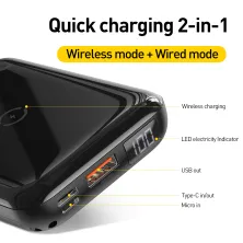 УМБ Baseus Mini S 1in2 Bracket 10000mAh 18W QC3.0 PD з Бездротовий зарядкою Qi 10W Чорний