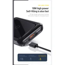 УМБ Baseus Mini S 1in2 Bracket 10000mAh 18W QC3.0 PD з Бездротовий зарядкою Qi 10W Чорний