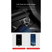 Автомобильное зарядное устройство Baseus Small Screw 2USB 3.4A + Кабель USB to Type-C 1м 2A Черный