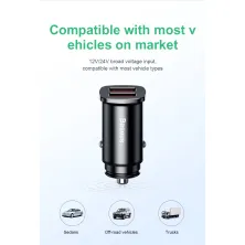 Автомобильное зарядное устройство Baseus Square Metal QC 3.0 30W 2USB 5A Черный
