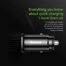 Автомобильное зарядное устройство Baseus Square Metal QC 4.0+PD3.0 30W USB + Type-C 5A Черный