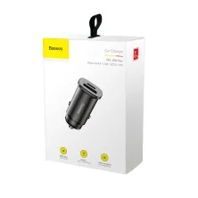 Автомобильное зарядное устройство Baseus Square Metal QC 4.0+PD3.0 30W USB + Type-C 5A Черный