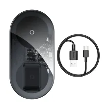 Бездротовий зарядний пристрій Baseus Simple 2in1 For Phone + Pods з технологією Qi 18W MAX Прозорий