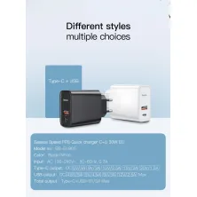 Мережевий зарядний пристрій Baseus Speed PPS QC3.0 + PD3.0 30W USB + Type-C 5A Чорний