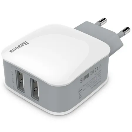 Мережевий зарядний пристрій Baseus Letour Dual U Charger 2USB 2.4A Біло-Сірий