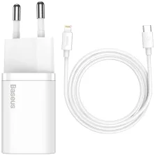Мережевий зарядний пристрій Baseus Super Si QC PD3.0 20W Type-C 3A + Кабель 2.3A Type-C to Lightning 1м Білий